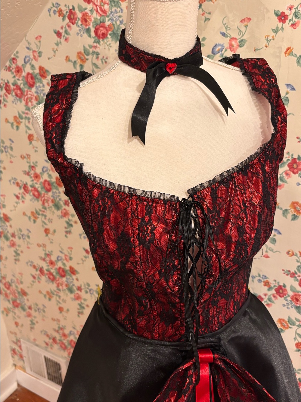 “Can Can Girl” Costume Women’s L Red Black Saloon Burlesque Western NIP - Picture 2 of 10